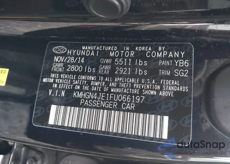 2015 Hyundai Genesis 3.8 z USA, uszkodzony, nr VIN KMHGN4JE1FU066197